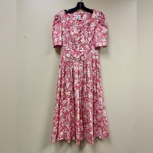 Vintage Laura Ashley Pink Floral Cottagecore Dress Size 12